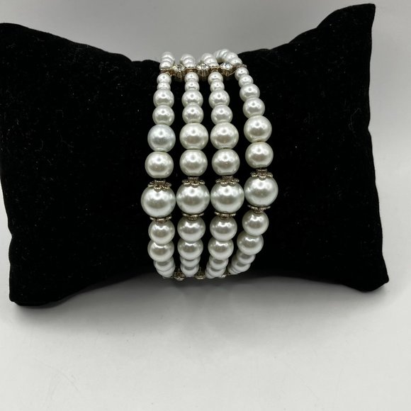 Hand Crafted Jewelry - Pearl Bracelet 4 Strand Pearl Cuff Bracelet Brand New Fits ALL